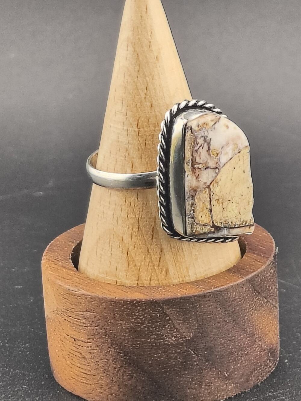 Vintage 925 Sterling Silver Picture Jasper Statement Ring - Size 10